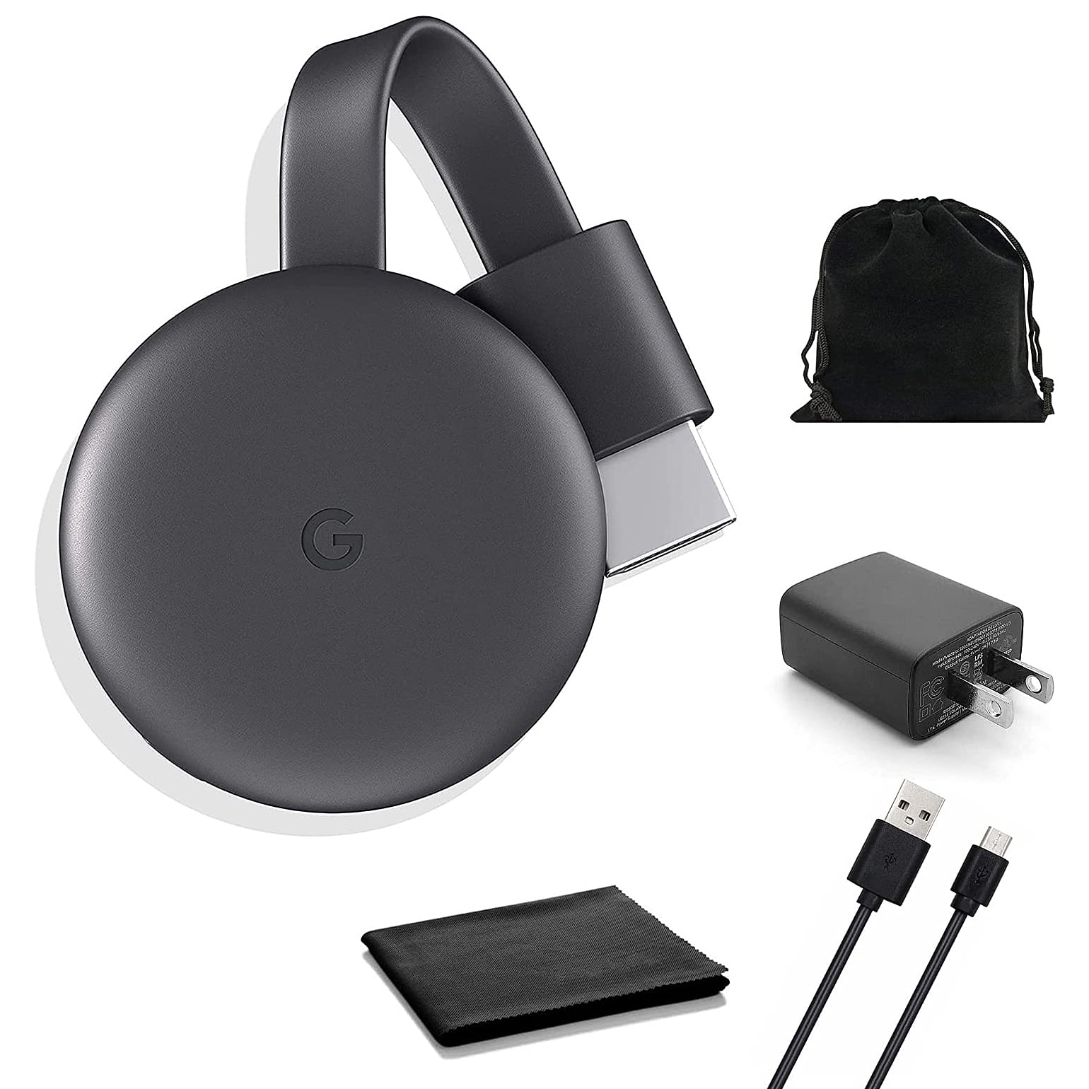 frugtbart Logisk Efterligning Google Chromecast 3rd Gen - Streaming Device with HDMI Cable - Stream  Shows, Music, Photos, and Sports from Your Phone to Your TV - with  Microfiber Cloth and Travel Carrying Pouch - Walmart.com