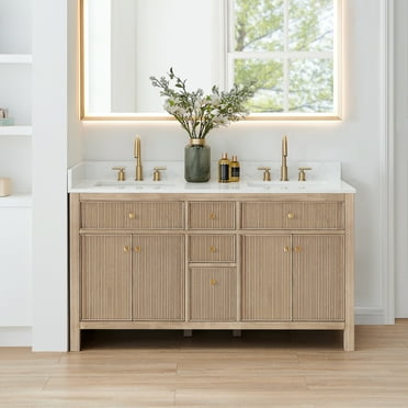 Cerrito 60" Wood Vanity in Nature Oak Engineered Stone Top no Mirror