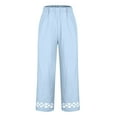 thumbnail image 4 of RQYYD Cotton Linen Pants for Women Summer Boho Plus Size Elastic Waist Casual Loose Beach Straight Leg Trouser with Pockets with Embroidered Cuff, 4 of 5