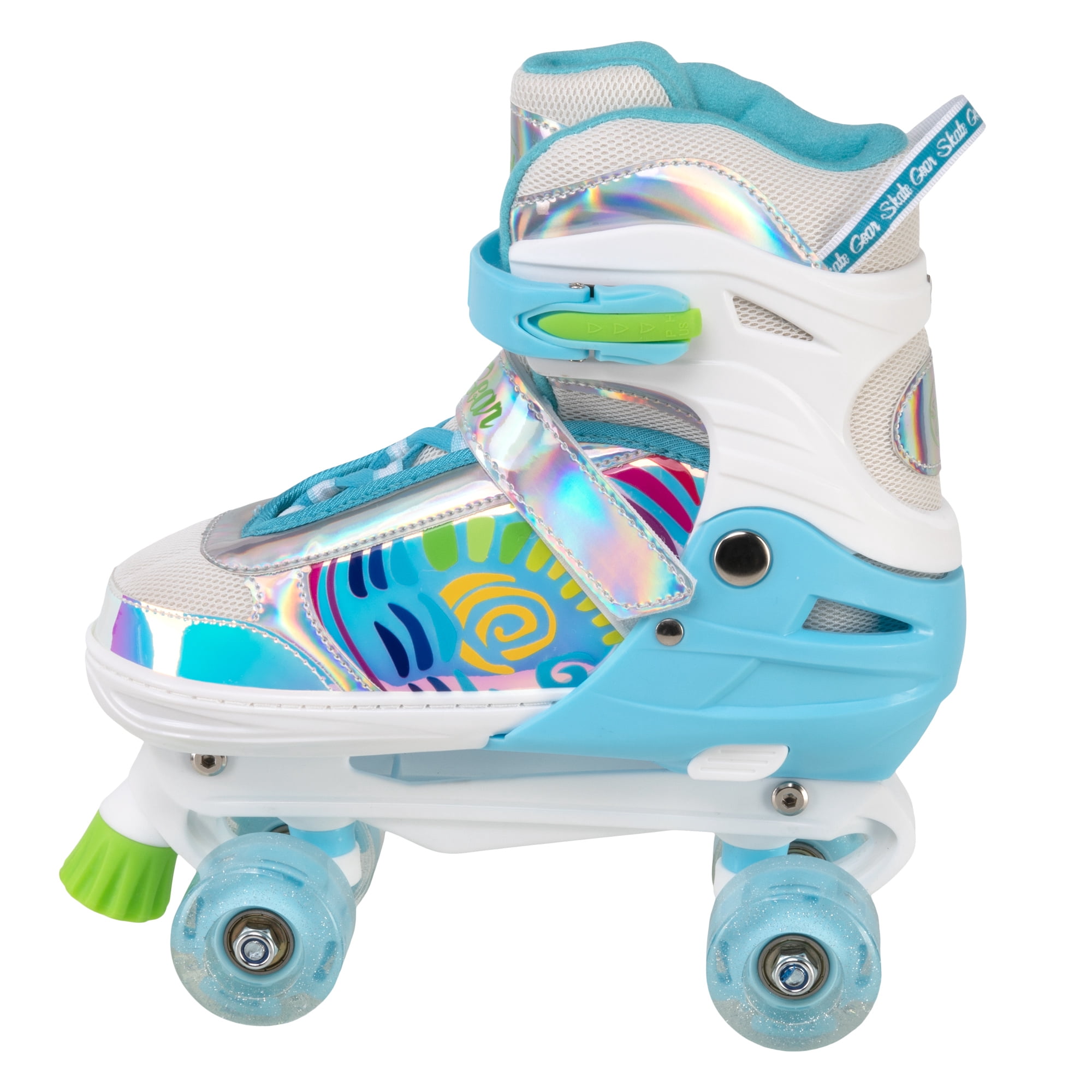 Skate Gear Rainbow Adjustable Light up Inline/Quad Roller Skates for Girls and Boys (Blue - Quad, Small)
