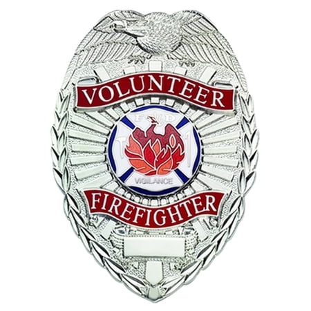 Hero's Pride Volunteer Firefighter Badge with Phoenix Seal, Silver Finish, 2-1/4" x 3-1/8"