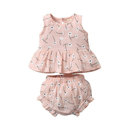 

Qtinghua 2Pcs Newborn Baby Girls Summer Clothes Sleeveless Daisy Sun Print Vest Tops Shorts Sets