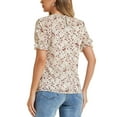 thumbnail image 3 of INSPIRE CHIC Women's Chiffon Tops Short Sleeves Ruffled Trim Floral Work Office Blouse S White Red, 3 of 6