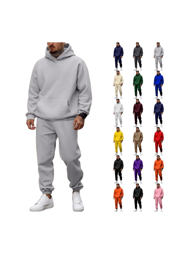 Mens Sweatsuits 2 Piece Set Fleece Athletic Jacket and Cargo Sweatpants Winter Mens Sweat Set