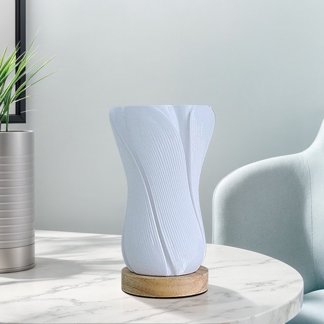 Lámpara de noche de la noche en el jarrón Lámpara de mesa de 3 colores Dimmable 3D Lámpara de noche impresa Control de botón con Base de madera para sala de estar de dormitorio