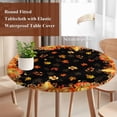 thumbnail image 4 of Orange Fall Round Tablecloth, Fitted Table Cover with Elastic for 55"-60" Round Tables, Black Maple Leaf Pumpkins Thanksgiving Table Cloth Outdoor Indoor Dinning Party Waterproof Tablecloths, 4 of 7