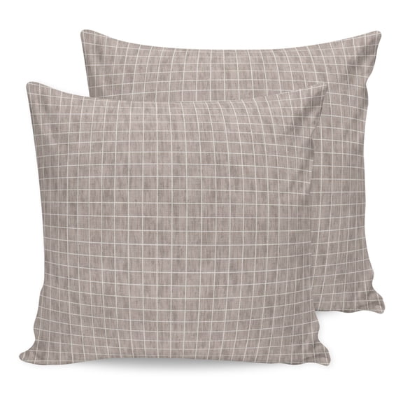 Taupe Plaid Pillow Covers 16x16 Set of 2, Farmhouse Buffalo Checkered Gingham Throw Pillow Covers Decorative Couch Cushion Cover, Microfiber Soft Square Pillowcases for Bedroom Living Room Sofa