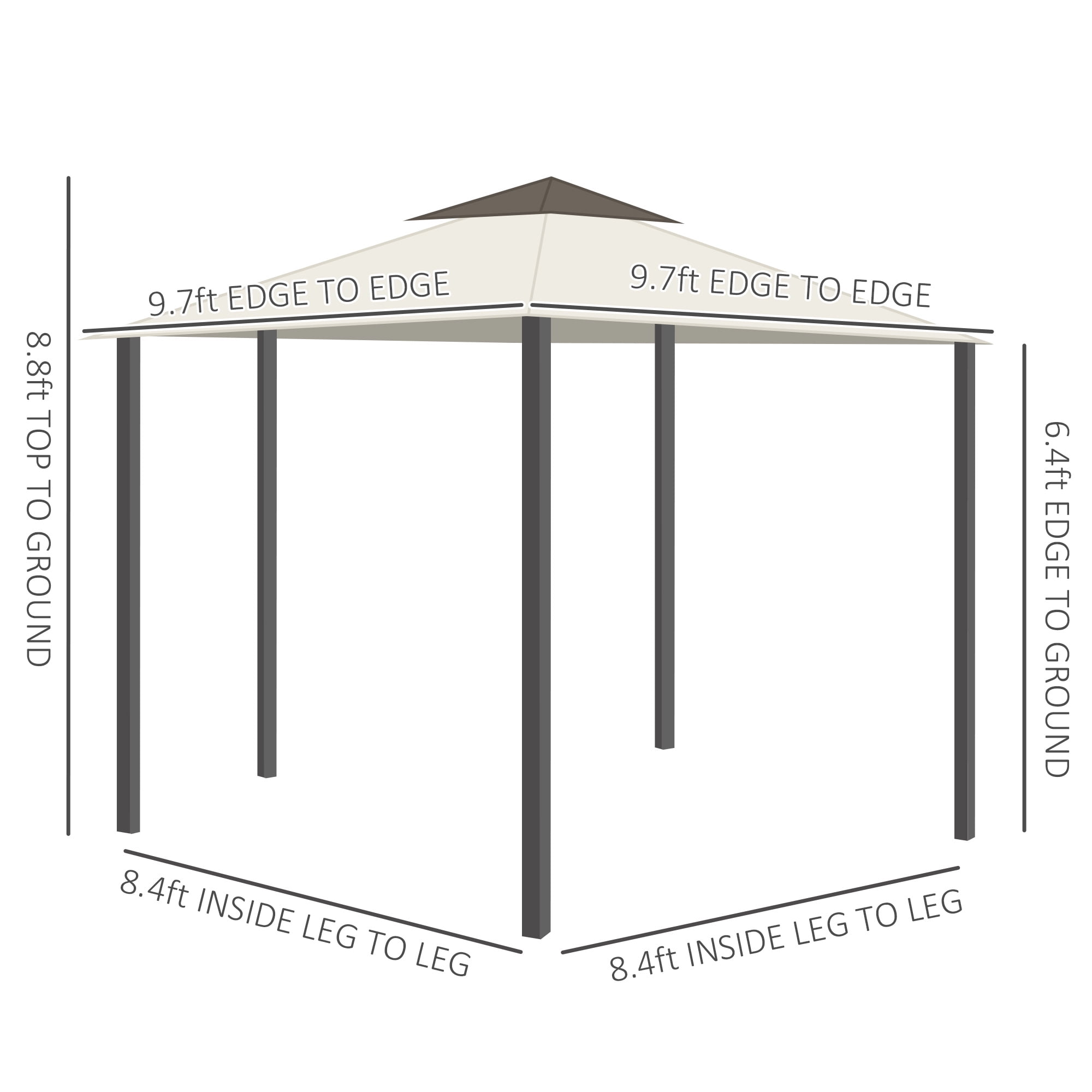 Outsunny 10' x 10' Patio Gazebo Outdoor Canopy Shelter with Aluminum Frame, Double Tier Roof, Netting and Curtains for Garden, Lawn, Cream White