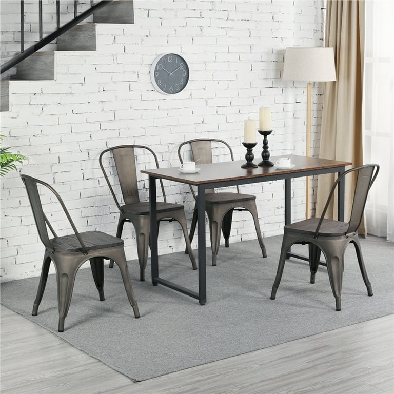 Yaheetech 4pc Indoor Metal & Fir Wood Chairs, Stackable Yaheetech 4pc Indoor Metal & Fir Wood Chairs, Stackable