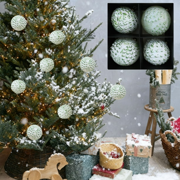 Bolas De Plástico Adornos navideños de bolas de 10 cm, 4 unidades, colgantes de plástico para decoración navideña, color verde Rkxzt