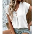 thumbnail image 5 of JGGSPWM Women Solid Tops Crewneck Short Sleeve Shirts Button Up Pleated Blouse Fancy Tunic Casual Summer Tshirts Comfortable Tees White L, 5 of 6