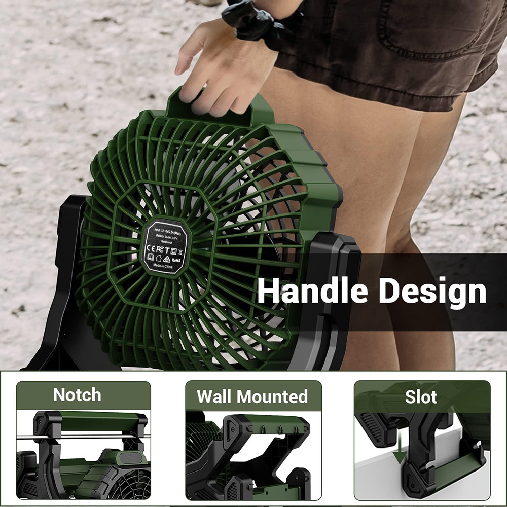 16'' Portable Camping Fan for Tents with Led Light, 14400mAh Rechargeable Cordless Battery Operated Fan for Camping, Outdoor Fan for Picnic, BBQ, Fishing, Travel