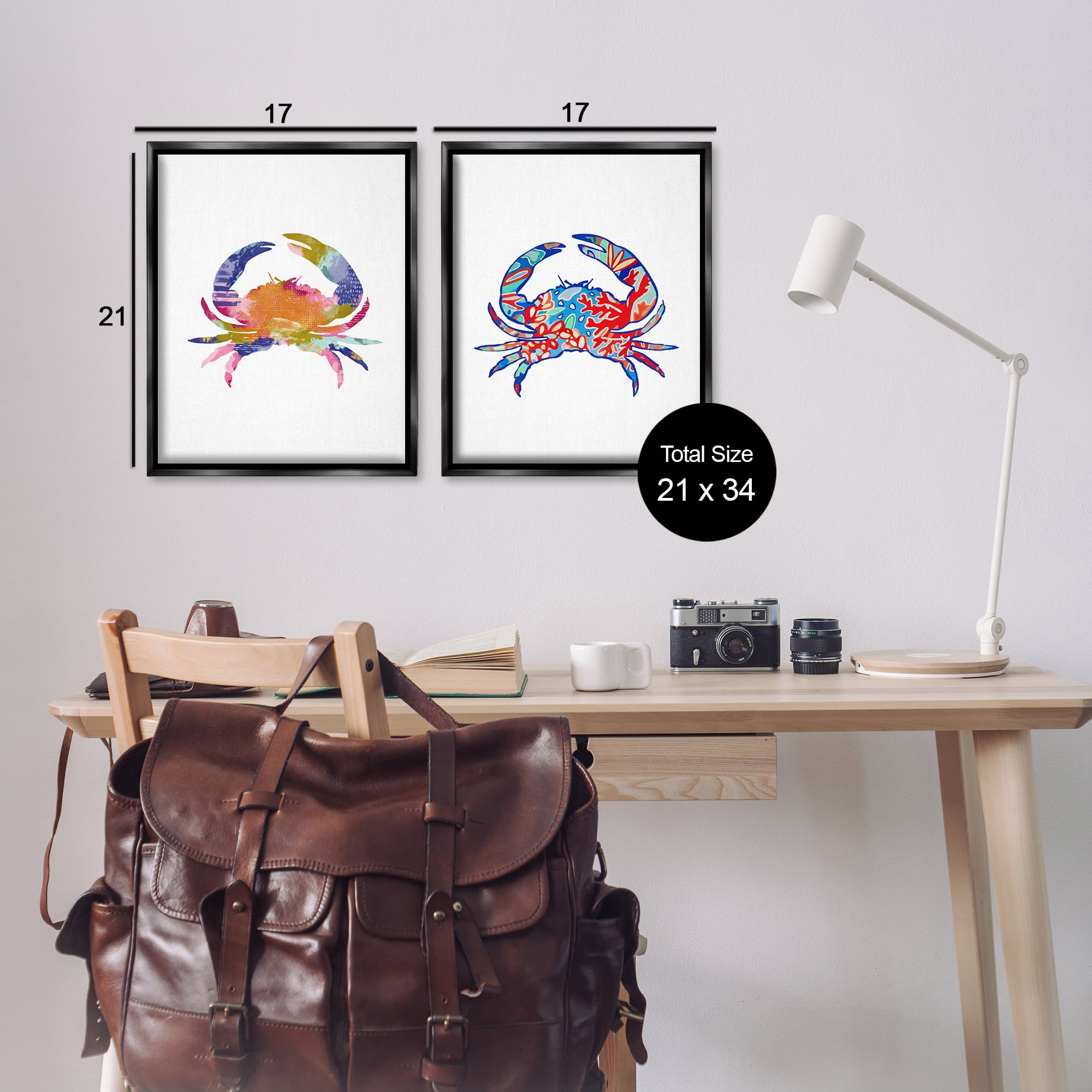 Stupell Industries Colorful Crab Silhouette Animals Painting Black Floater Framed Canvas Art Print Wall Art, 17 x 21, Set of 2
