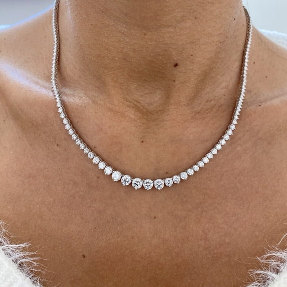 4MM Lab Created Diamond 14K White Gold Plated 15Ct Round Cut Tennis Necklace