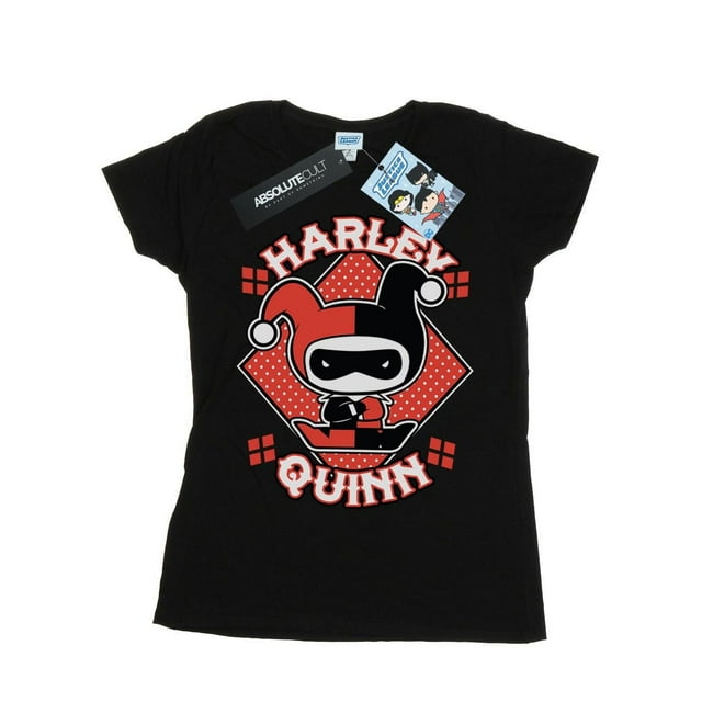 DC Comics T-Shirt en Coton Badge Chibi Harley Quinn pour Femmes