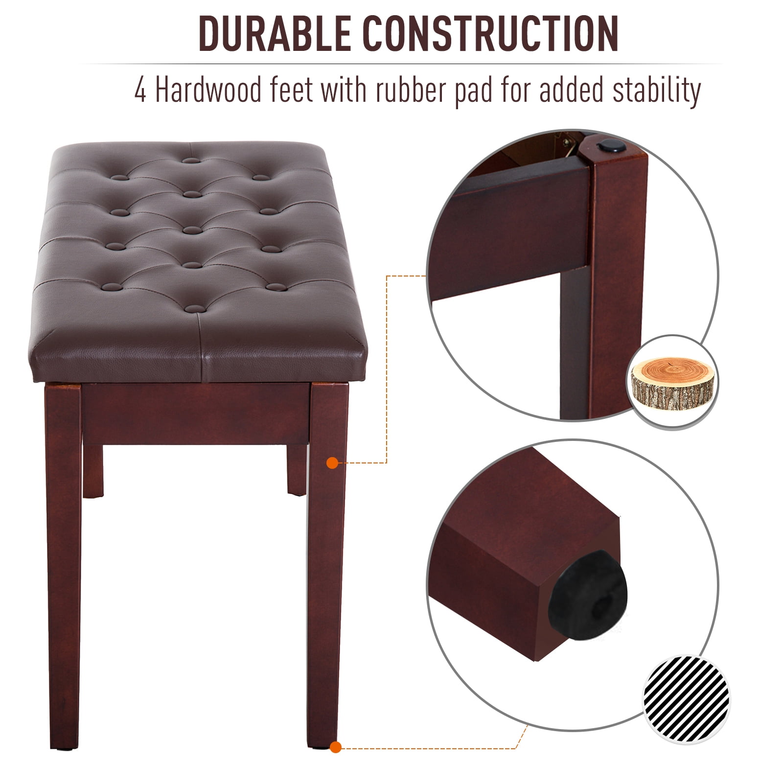 HomCom Birchwood Tufted Bench, Brown