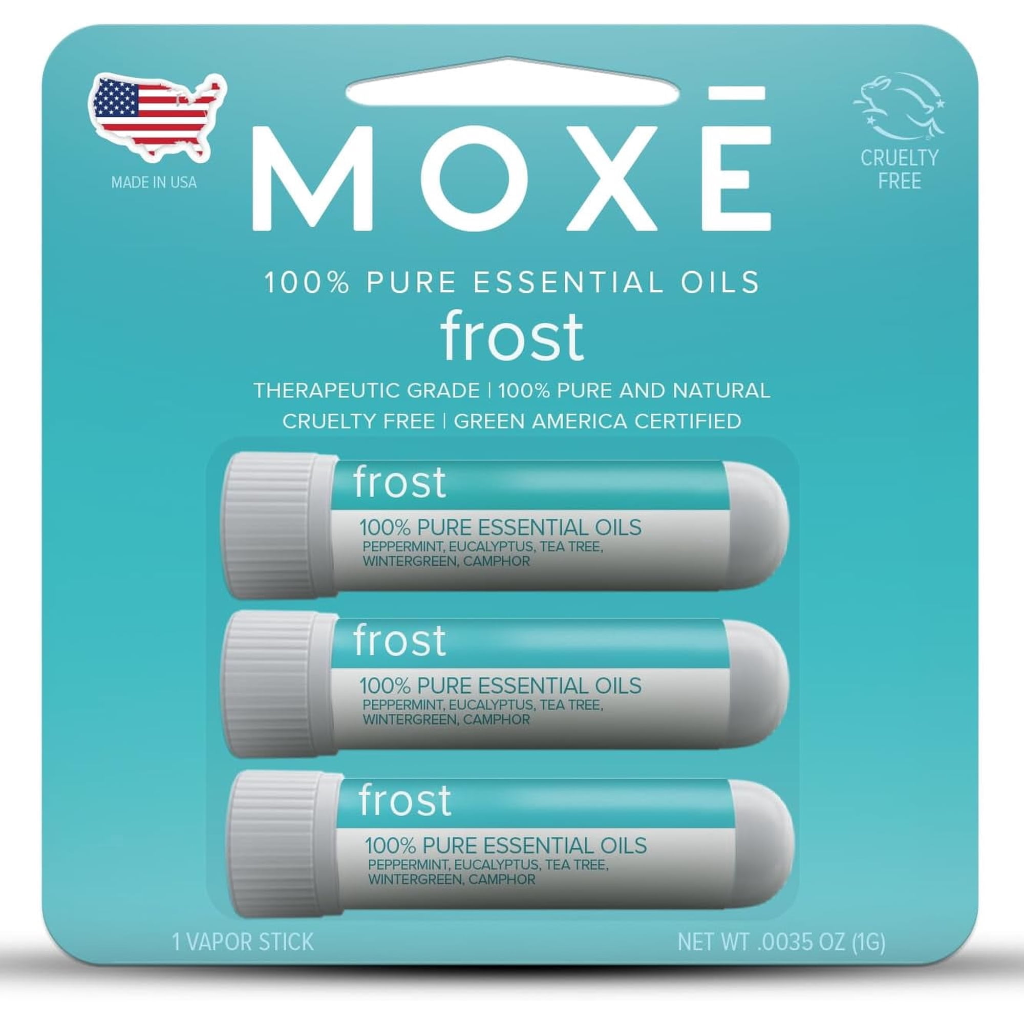 MOXE Frost Nasal Stick Inhaler with Peppermint Essential Oil – Cool Menthol Scent, Portable Scent Stick, 3 Pack