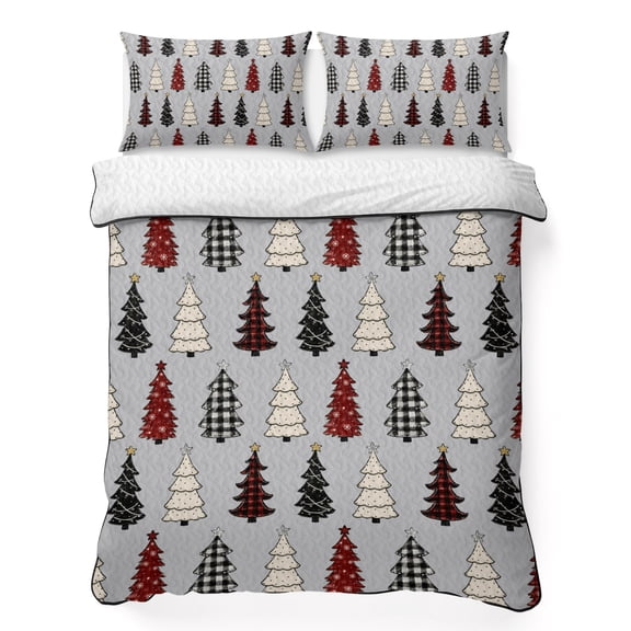 Quilts King Size Bedding Set, Gray Christmas Lightweight Quilted Comforter, Xmas Trees Snowflakes Winter Rustic Soft Reversible Bedspread Coverlet with Pillow Covers for All Season, 96" x 106"