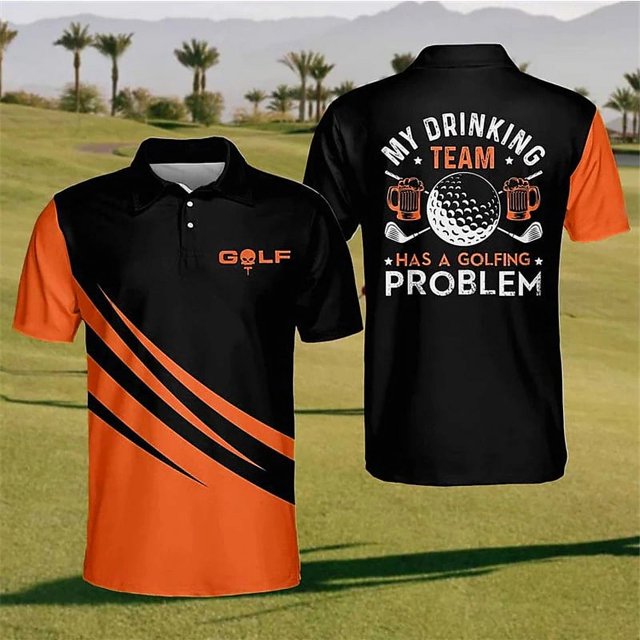 Golf Series Men's Button Polo Shirt Printed Short-sleeved T-shirt Top For Men
