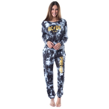 

ACDC 1973 Logo Long Sleeve Womens Rock Band Tie Dye Lounge Jogger PJ Set MD