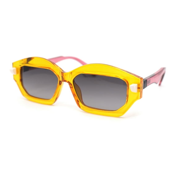 Womens Artsy Lipstick Hinge Beveled Mod Rectangle Sunglasses Orange Red - Smoke