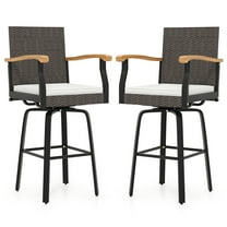 Gymax 2 PCS Outdoor Rattan 360 degree Swivel Bar Stool w/ Removable Cushion Footrests