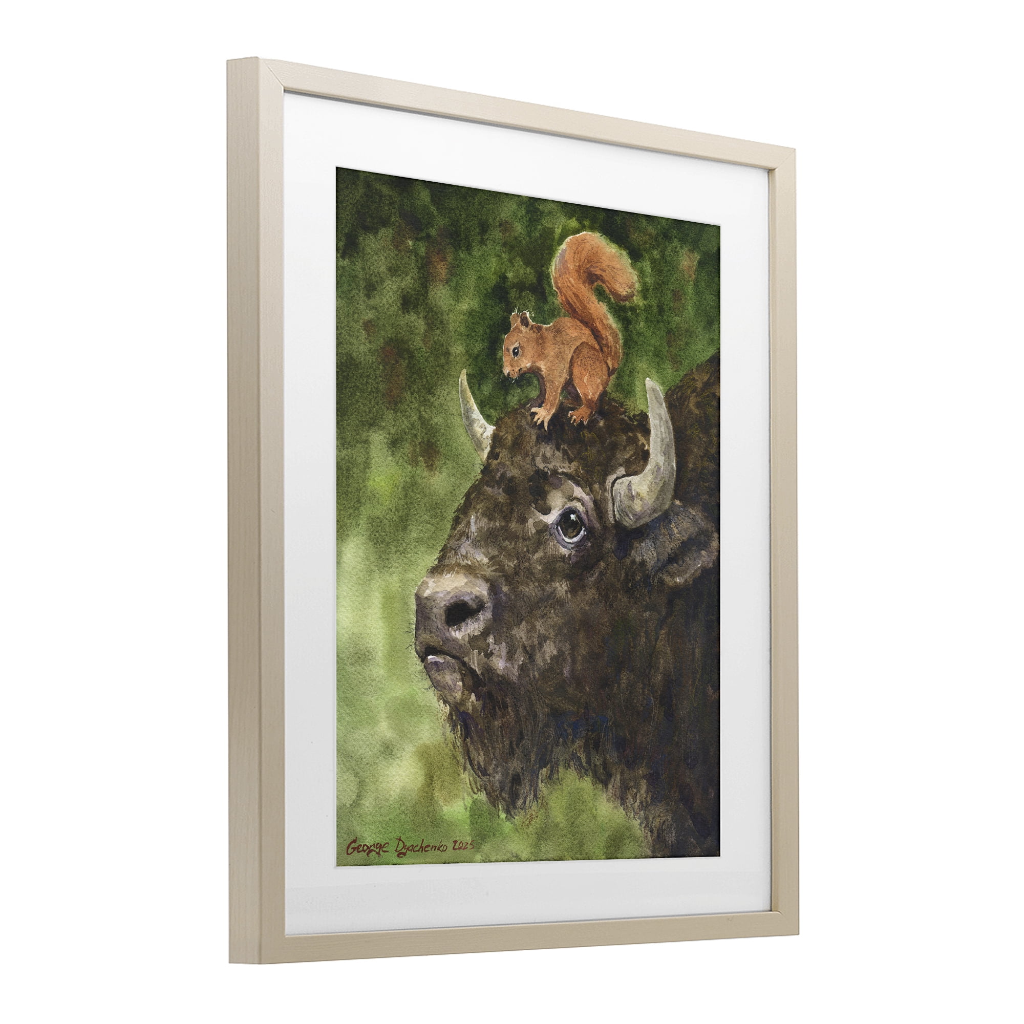 Stupell Industries Bison & Squirrel Duo Birch Framed Print Under Glass, design by George Dyachenko