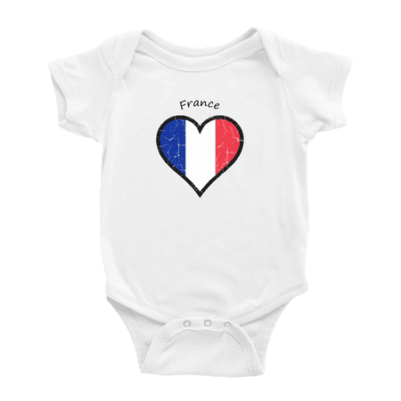 

France Flag Heart Love Funny Boys Girl Baby Bodysuit