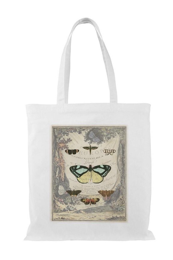 Vintage Butterfly Bookplate Tote Bag - Vision Studio Designs, One Size Cotton Canvas Tote Bag