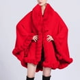 thumbnail image 2 of Xfvqtps Women Cape Faux Fur Collar Cloak Plush Edge Open Front Solid Color Large Size Loose Thickened Windproof Coldproof Warm Winter Long Coat Red, 2 of 3