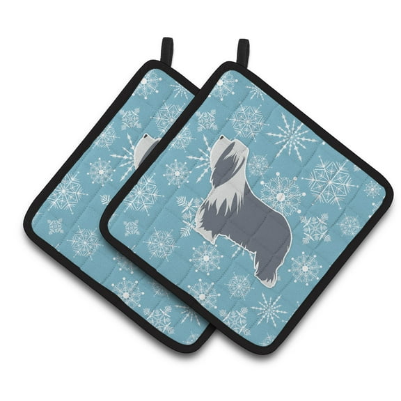 Carolines Treasures BB3517PTHD Winter Snowflake Bearded Collie Pair of Pot Holders 7.5HX7.5W multicolor