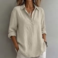 thumbnail image 5 of Chbgutlmr Cotton Linen Tops for Women Long Sleeve Curved Hem Half Button Lapel Shirts Casual Loose Lightweight Plain Tops, 5 of 6