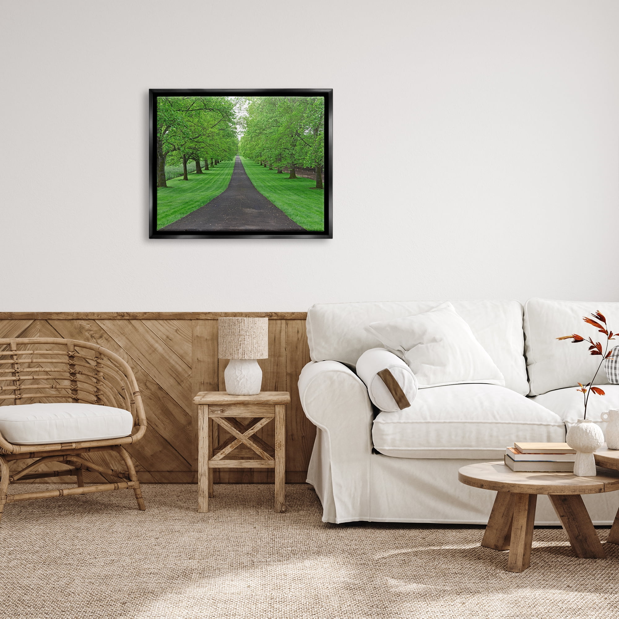 Stupell Industries Tree Grove Path Landscape Nature Photography Black Floater Framed Art Print Wall Art, 31 x 25