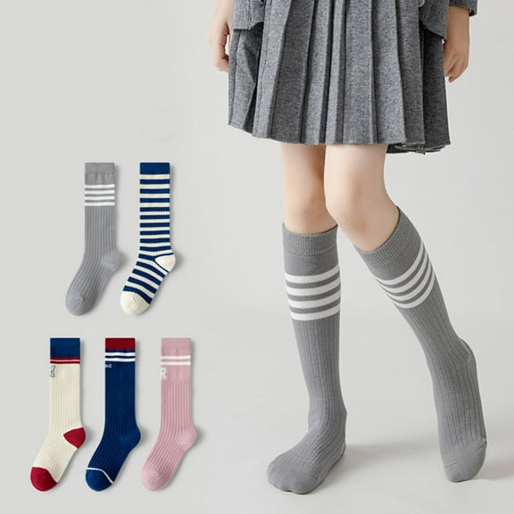 Hwmodou Toddler Socks Kids Girls Knee High Socks Cute Sport School Fashion Stripe Sock Stylish Socks,3Y-12Y