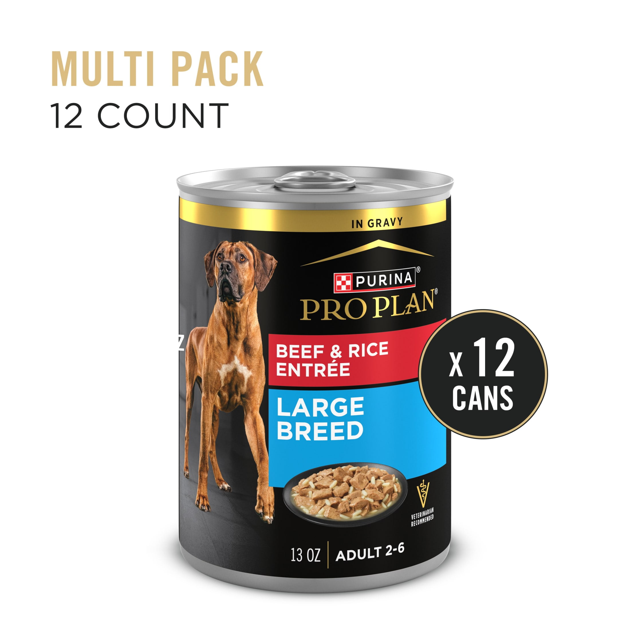 Purina Pro Plan Gravy Large Breed Dog Food, Beef and Rice Entrée, 13 oz Can