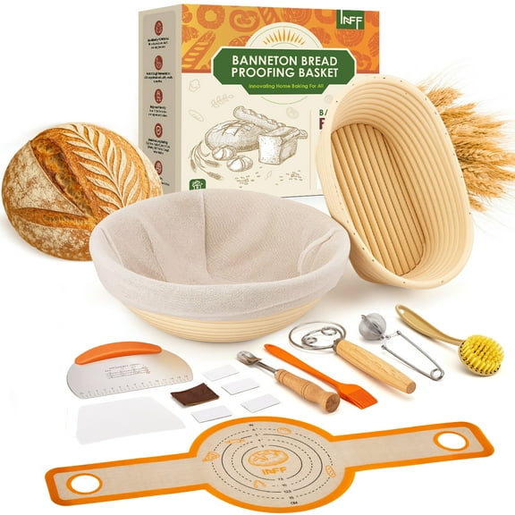 Banneton Bread Proofing Basket Set,10 Inch Round & 9 Oval Sourdough Bread Baking Supplies With Linen Liner - Sourdough Starter Kit