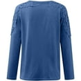 thumbnail image 4 of Womens Tops Round Neck Solid Color Long Sleeved T-Shirt Hollow Stitching Detail Tunic Loose Hem Polyester Spandex Blend 3Xl Sweaters For Women, 4 of 5