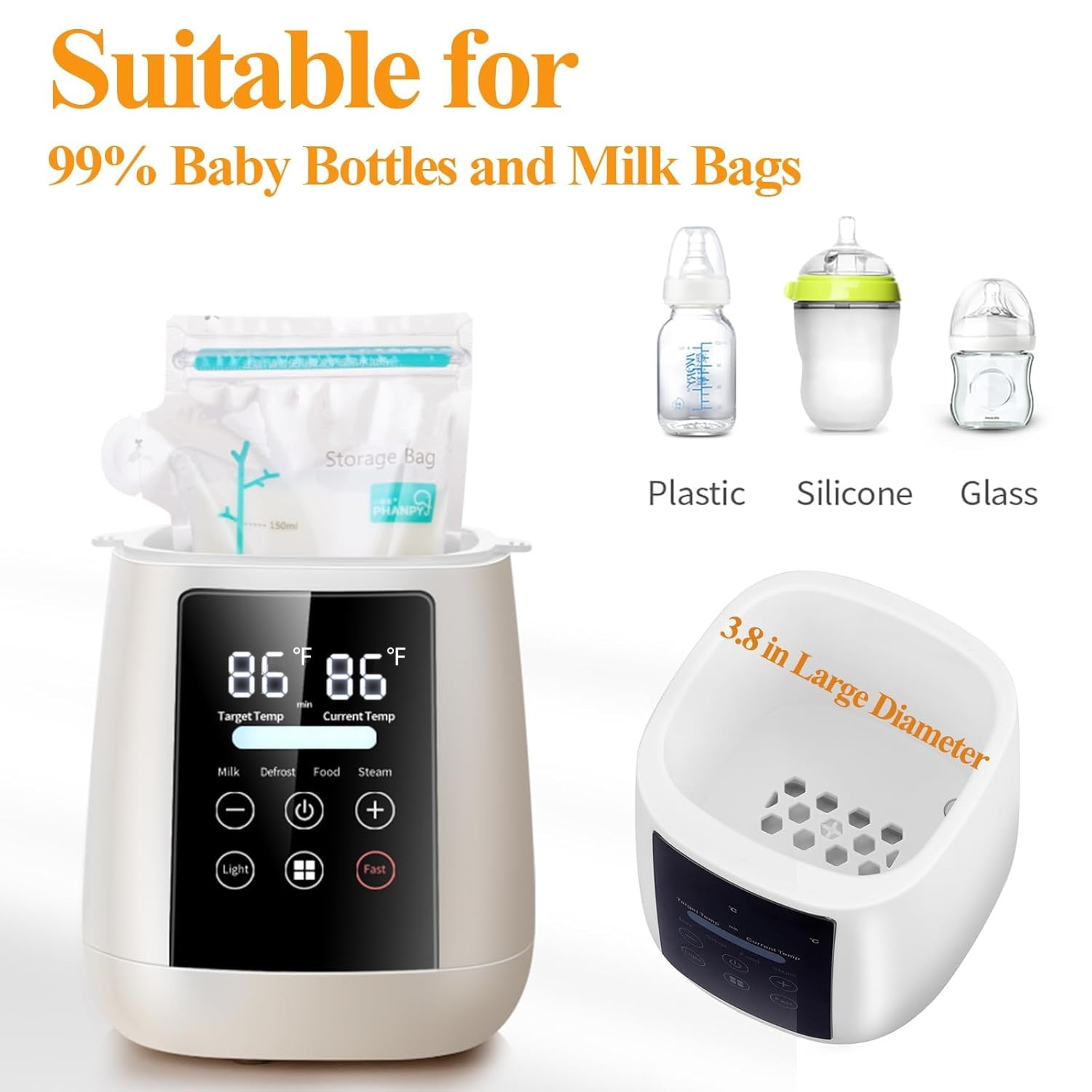 Behome Bottle Warmer, 48Hours Keep Warm, Fast Milk Warmer for Breastmilk and Formula, Accurate Temperature Control & LED Light, for All Bottles, White