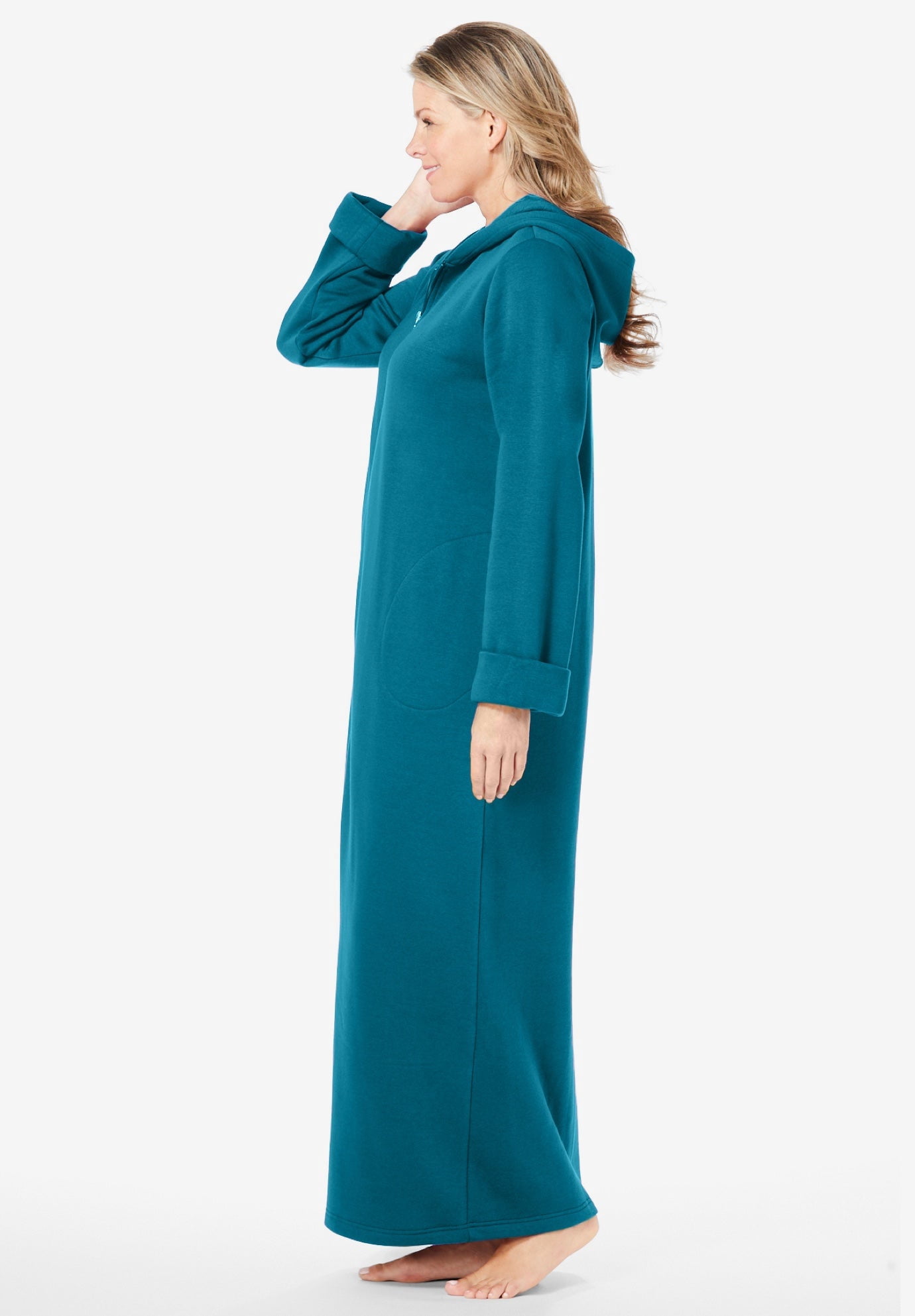 Dreams & Co. Plus Size Long Hooded Fleece Sweatshirt Robe