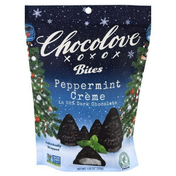 Chocolove Peppermint Cr me Trees in Dark Chocolate , 55% Cocoa , Festive Christmas Candy & Chocolates for Gifting , Crafted with Be ian Chocolate , Non-GMO, & Gluten-Free, 7.05 oz Pack
