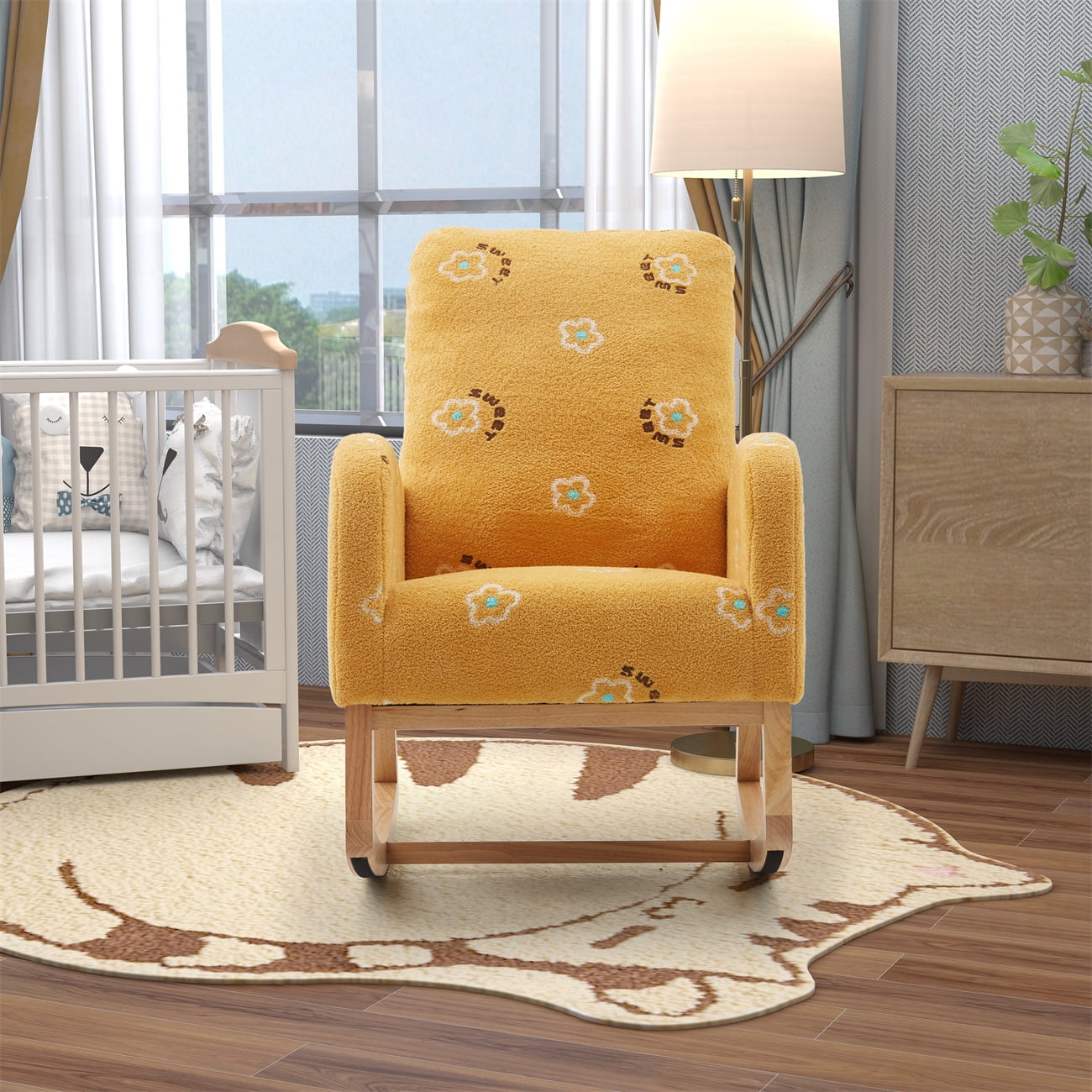 JINS & VICO Modern Upholstered Comfy Accent Armchair Rocking Chair, Mustard