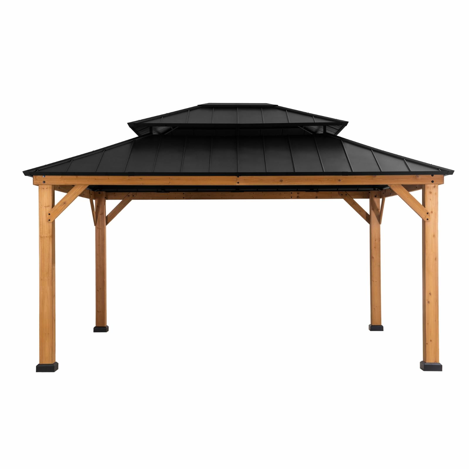 Sunjoy 13 ft. x 15 ft. Patio Cedar Framed Gazebo with Brown Steel
