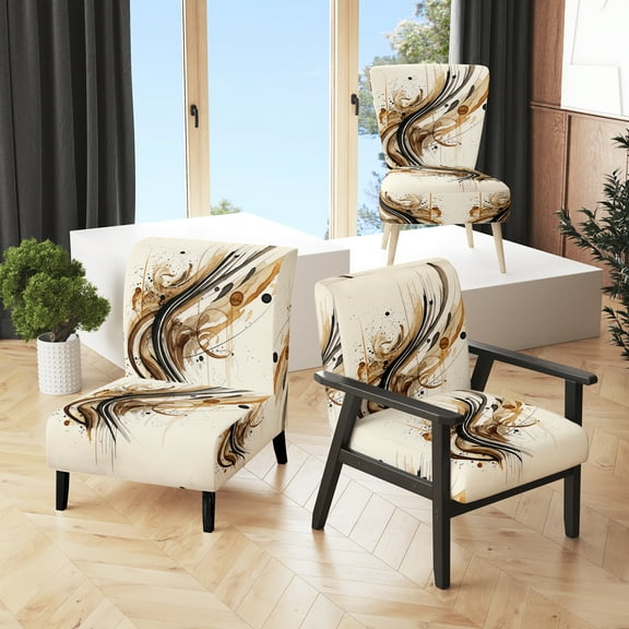 Designart "Brown And Black Movement I" Upholstered Modern & Contemporary Accent Chair and Modern & Contemporary Arm Chair - Multiple Color & Pattern