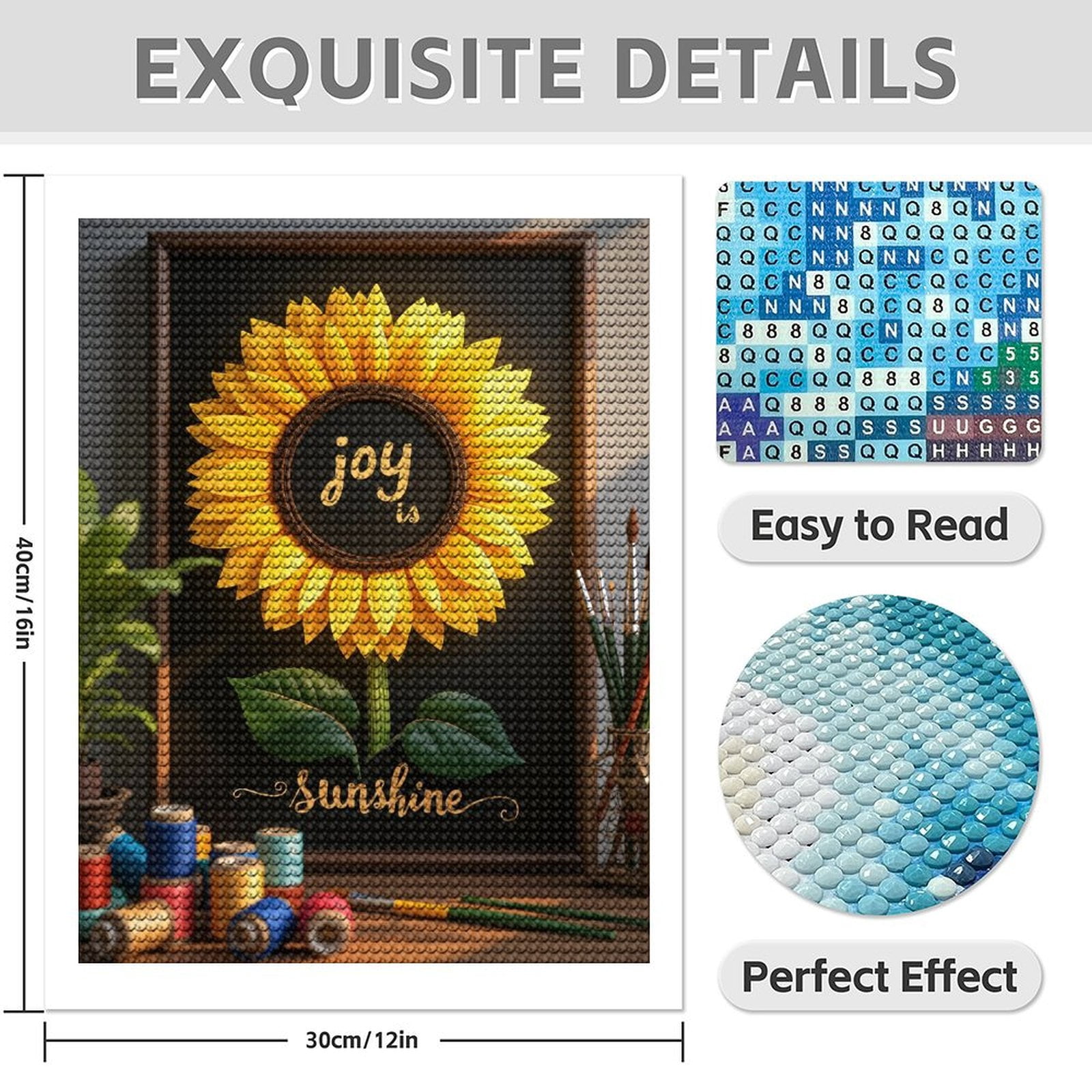 Diamond Art Kit for Adults, Sunflower Art Joy Sunshine Frame Diamond Painting for Adults Beginners, DIY Diamond Art Painting Kits, 5D Diamond Painting Crafts for Home Decor 12x16 Frameless
