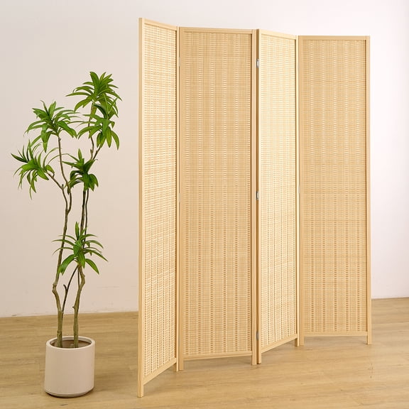 Cocosica 4 Panel Bamboo Room Divider, Folding Privacy Screen, 63"W x 67"H, Natural