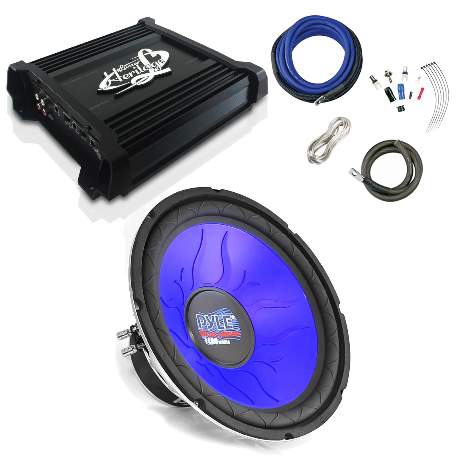 Pyle 10'' 1,000 Watt DVC Subwoofer, Lanzar 1Channel Mono 2,000 Watt