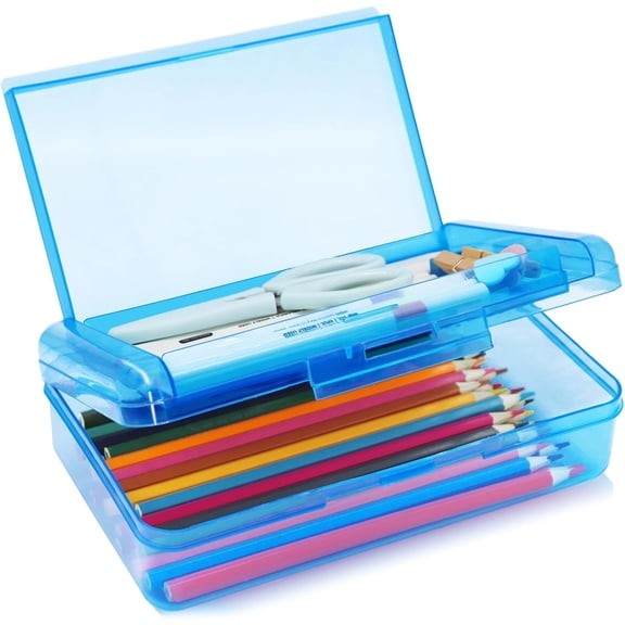 1 Pack Double Layer Hard Pencil Cases, Plastic Translucent Pencil Box with Snap-Tight Lid for Pens, Pencils, Stylish Office Supplies Storage Organizer Box,Medium-sized