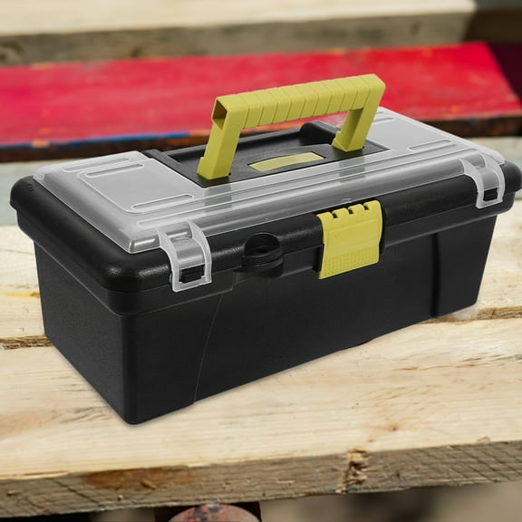 ifundom Black Portable Plastic Tool Storage Case with Removable Tray for Home, Garage, and Workshop Organization