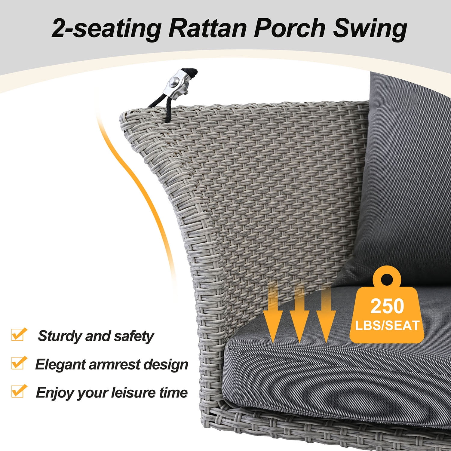 Kadyn 51.9" 2-Person Hanging Seat, Rattan Woven Swing Chair with Ropes, Gray Wicker and Cushion, Porch Swing Chair for Outdoor, Gray Kadyn 51.9" 2-Person Hanging Seat, Rattan Woven Swing Chair with Ropes, Gray Wicker and Cushion, Porch Swing Chair for Outdoor, Gray