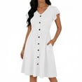 thumbnail image 2 of LIaqionyy Women Short Sleeve Dresses V Neck Button down Sundress Summer Casual Beach Vacation Dress with Pockets, 2 of 7